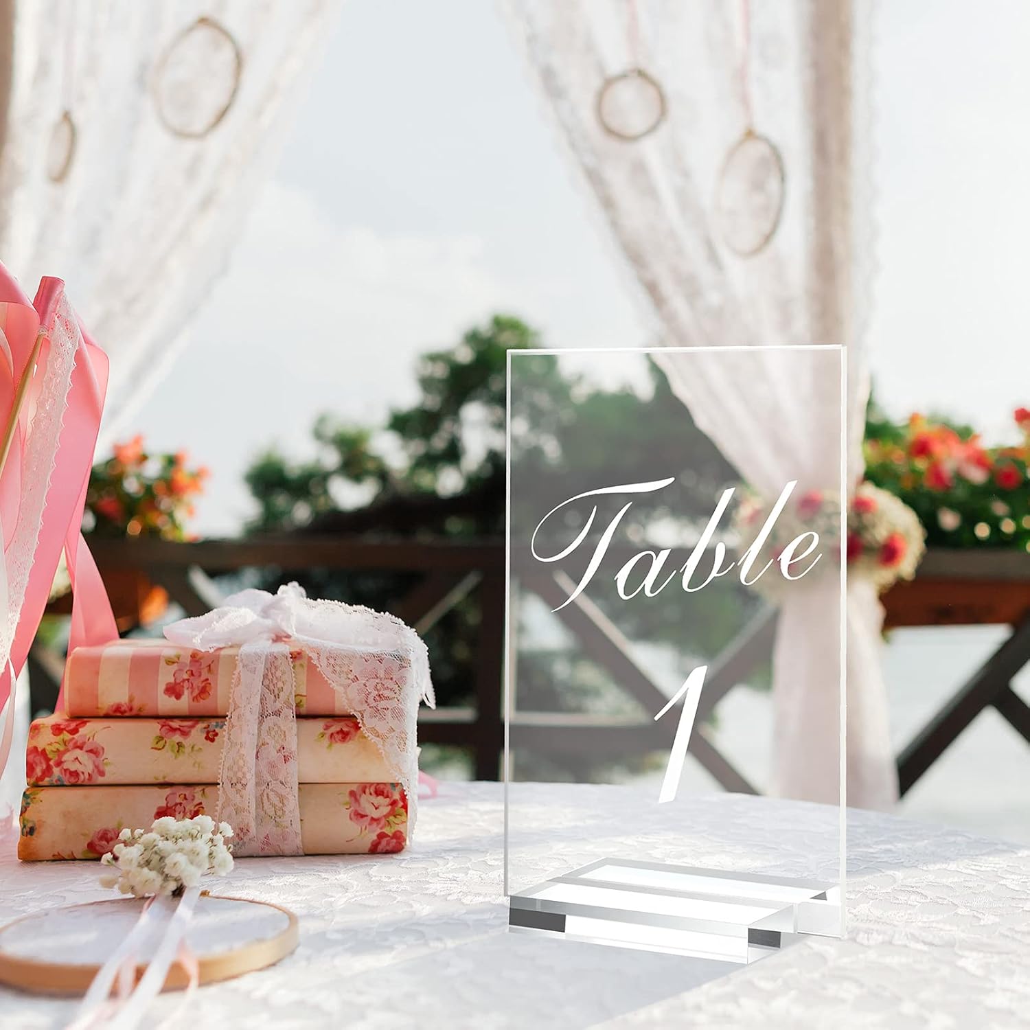 10 Pcs Wedding Table Numbers 1-10 with Stand, Acrylic Wedding Place Card Clear Printed Number Sign Table Number Holder for Reception Restaurants Party Dinners Decor(Rectangle)